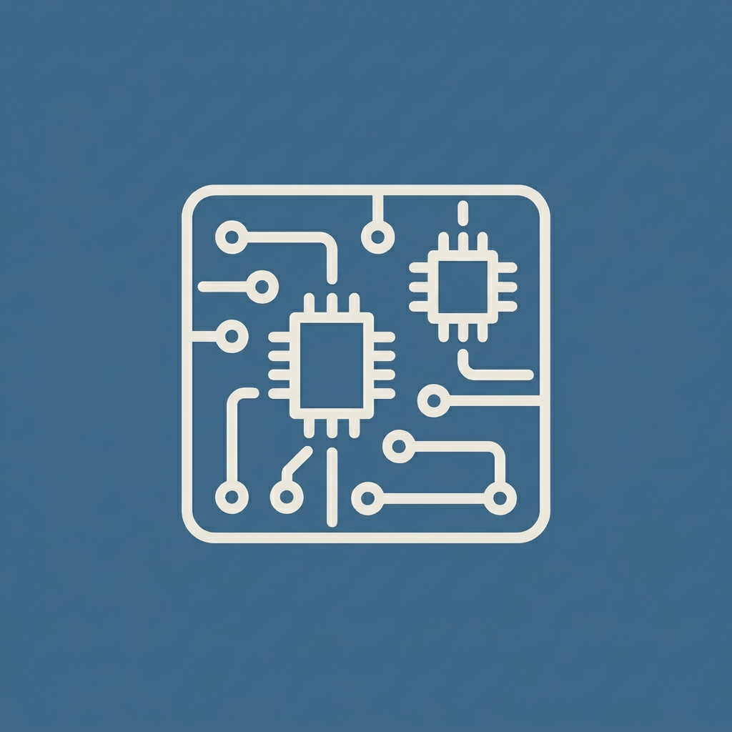 Icon of a printed circuit board (PCB) with microchips, representing the electronics and semiconductor industry.