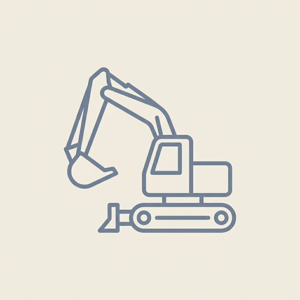 Icon of an excavator, representing the industrial machinery, heavy equipment, and construction industries.