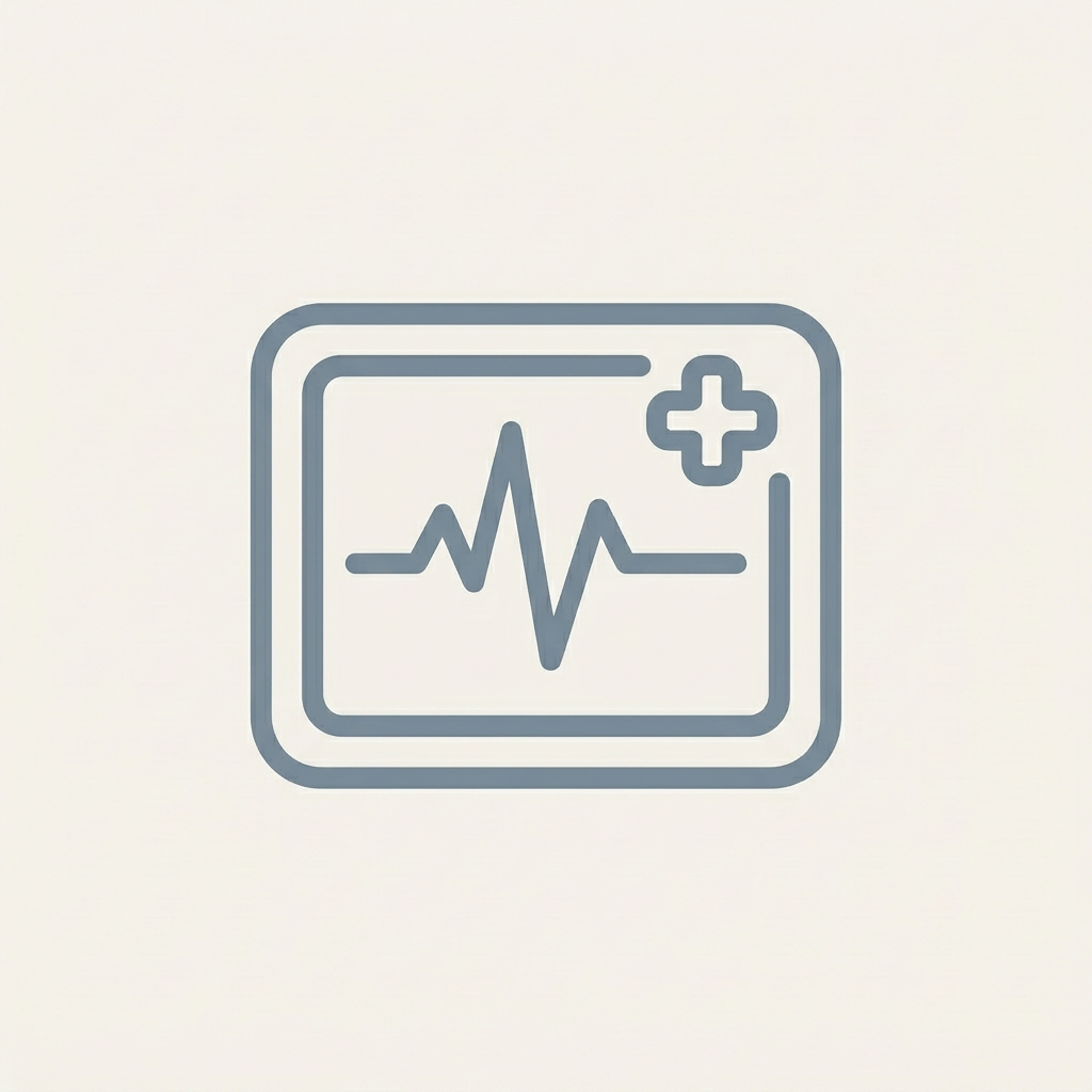 Icon of a medical monitor with a heart rate line, representing the medical device and medtech industry.