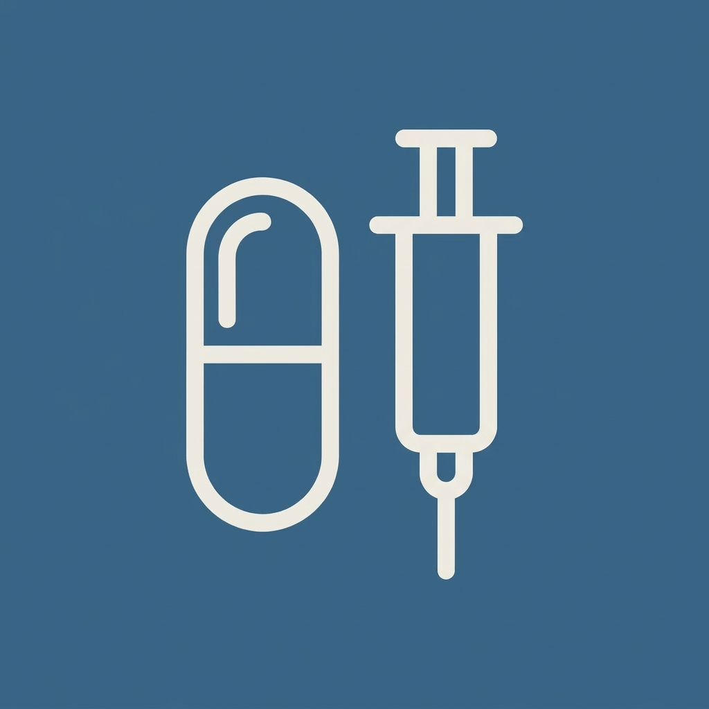Icon of a pill capsule and an IV syringe, representing pharmaceutical, biotech, and life sciences industries.