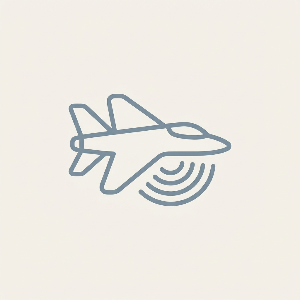 Icon of an airplane with radar signals, representing the aerospace and defense industry.