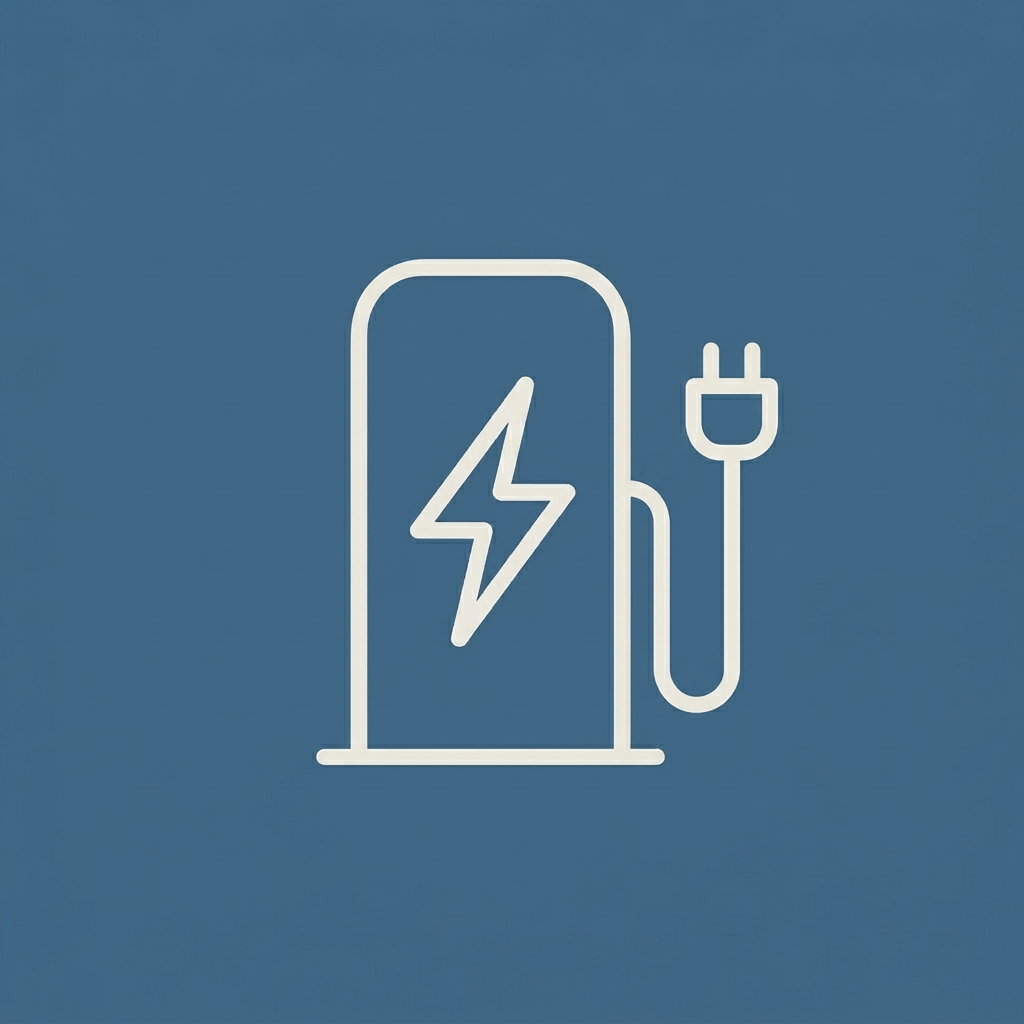 Icon of an electric vehicle charging station with a power plug, representing the power and energy industry.