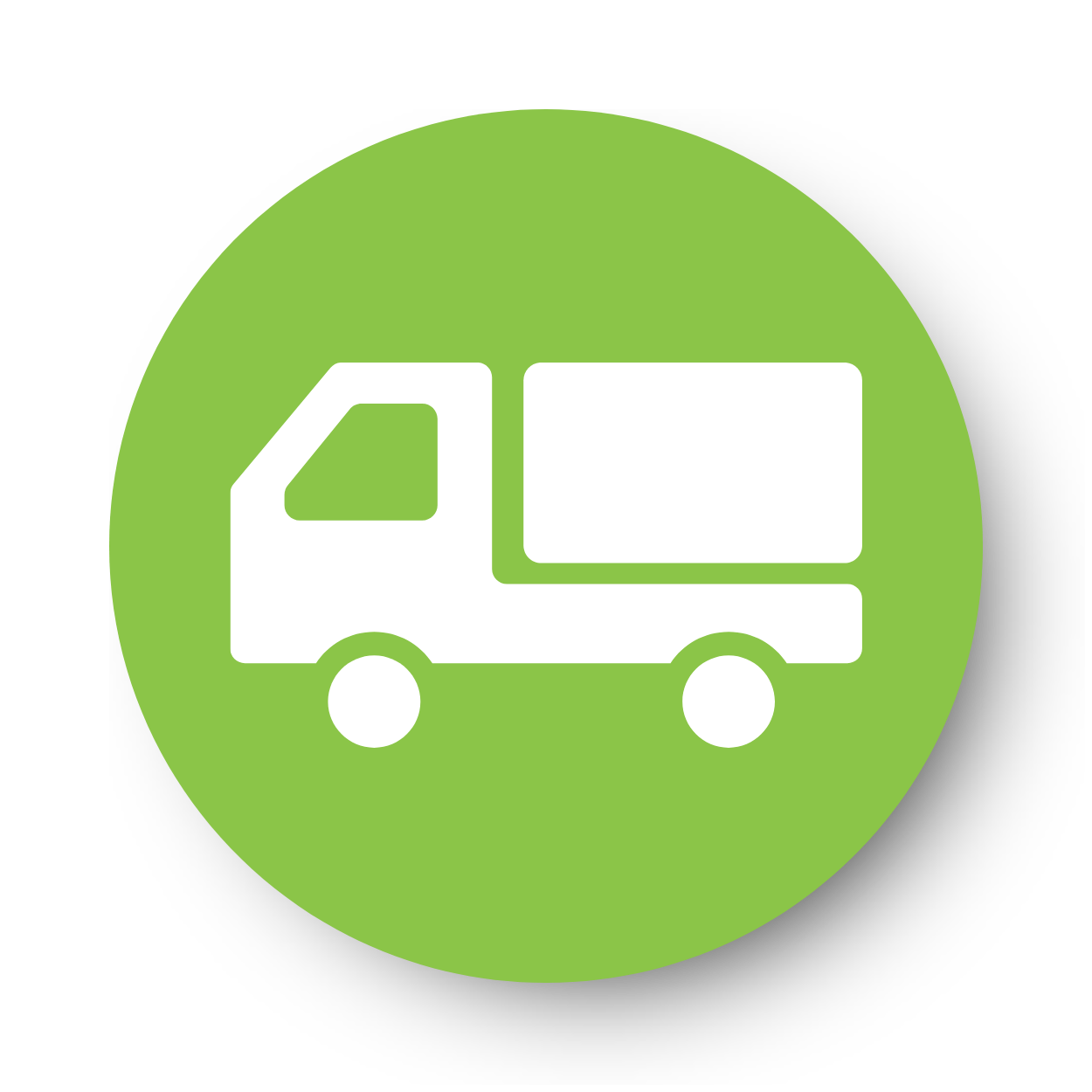 Icon of a delivery truck in white on a green circular background.