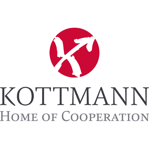 Logo mit rotem Kreis und weißen Linien, darunter der Text 'KOTT MANN' und 'Home of Cooperation'.