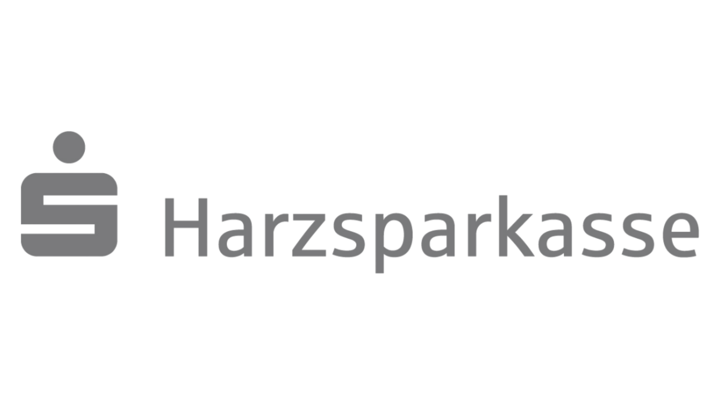 Logo der Harzsparkasse mit einem grauen Symbol eines stylisierten Sparkassen-Emblems und dem schwarzen Schriftzug 'Harzsparkasse'.