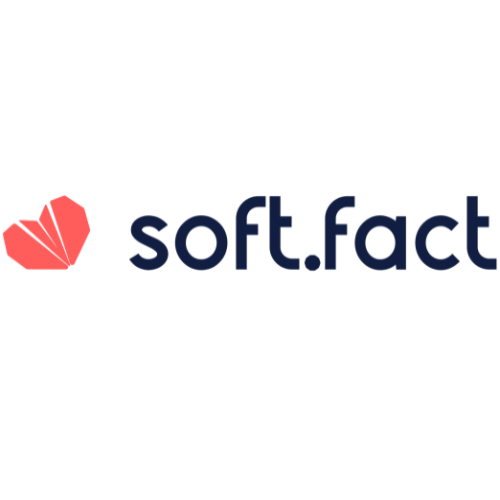 Logo von soft.fact mit rotem Herzsymbol und dunklem Text