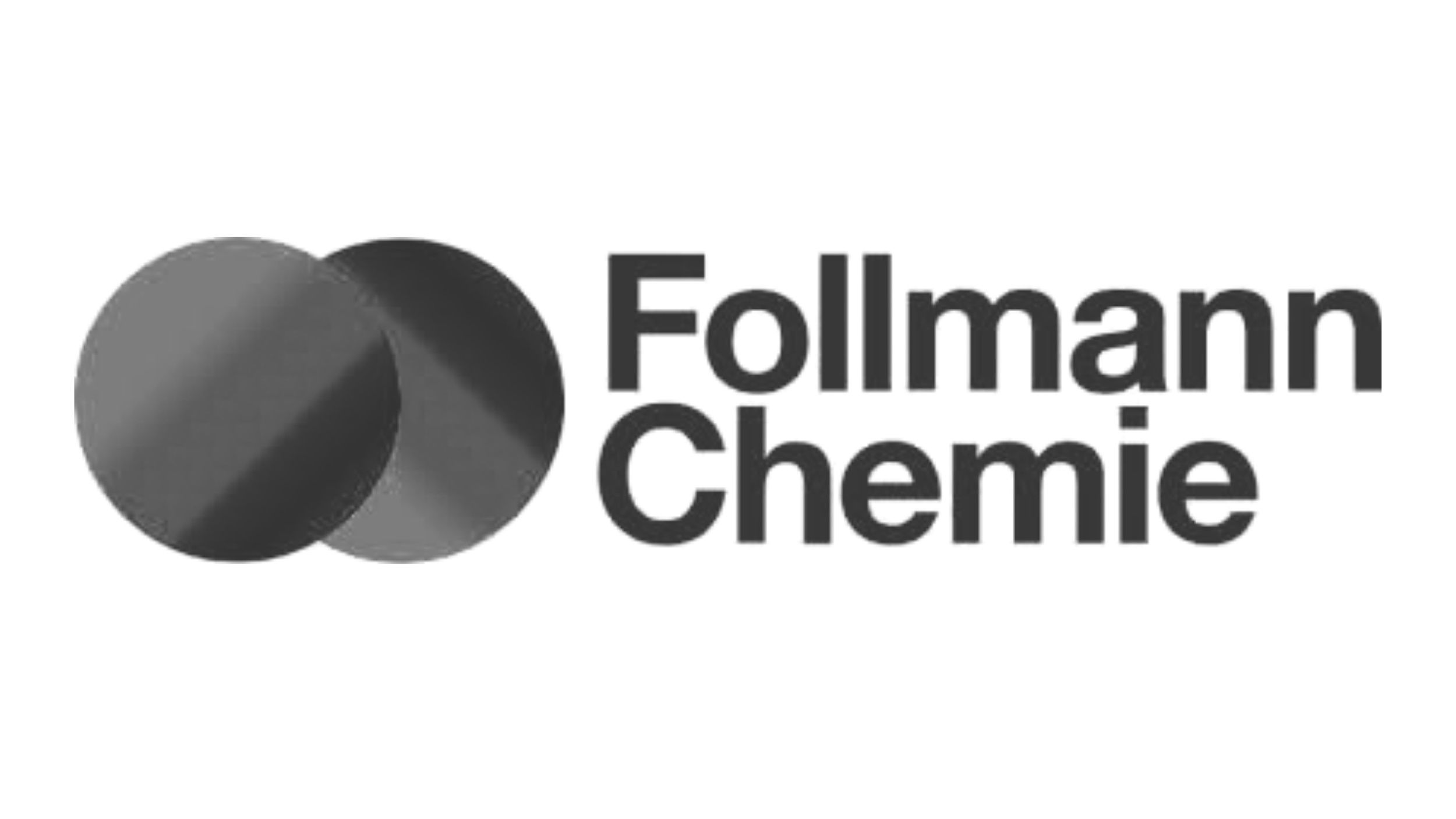 Schwarz-weiße Firmenlogo mit zwei sich überlappenden Kugeln und dem Text 'Follmann Chemie'.