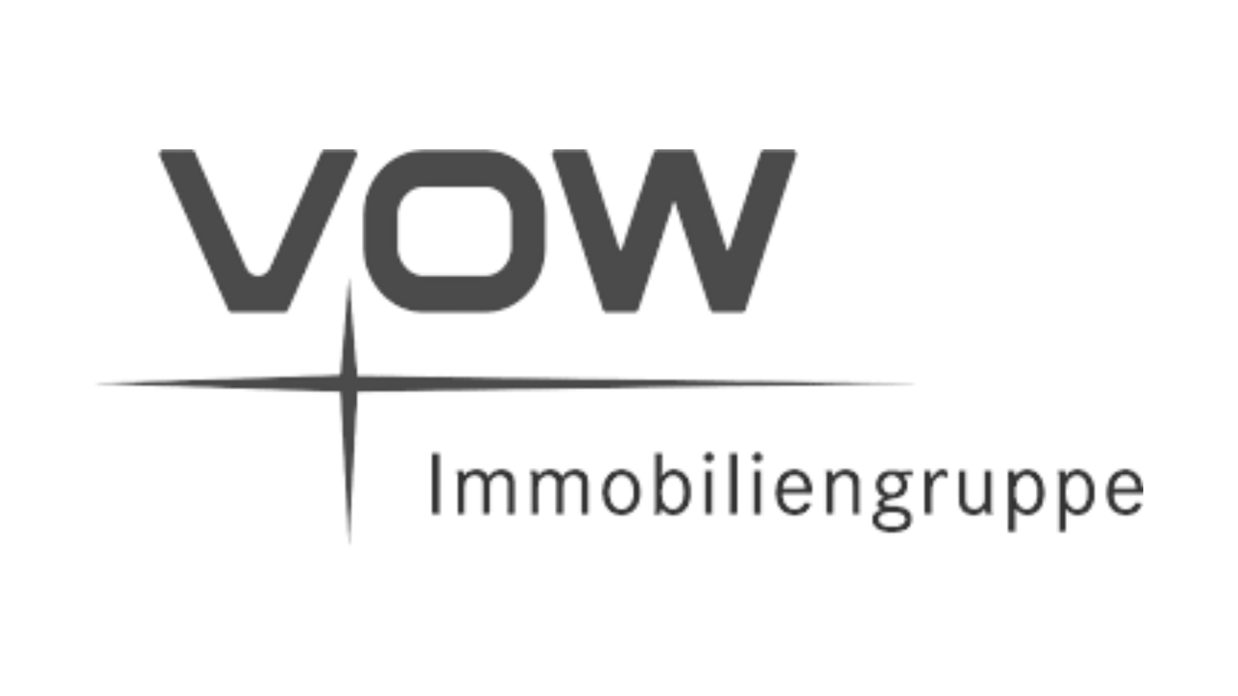 Logo der Immobiliengruppe VOW, bestehend aus schwarzen Texten "VOW" und "Immobiliengruppe" mit einem schwarzen Stern in der Mitte.