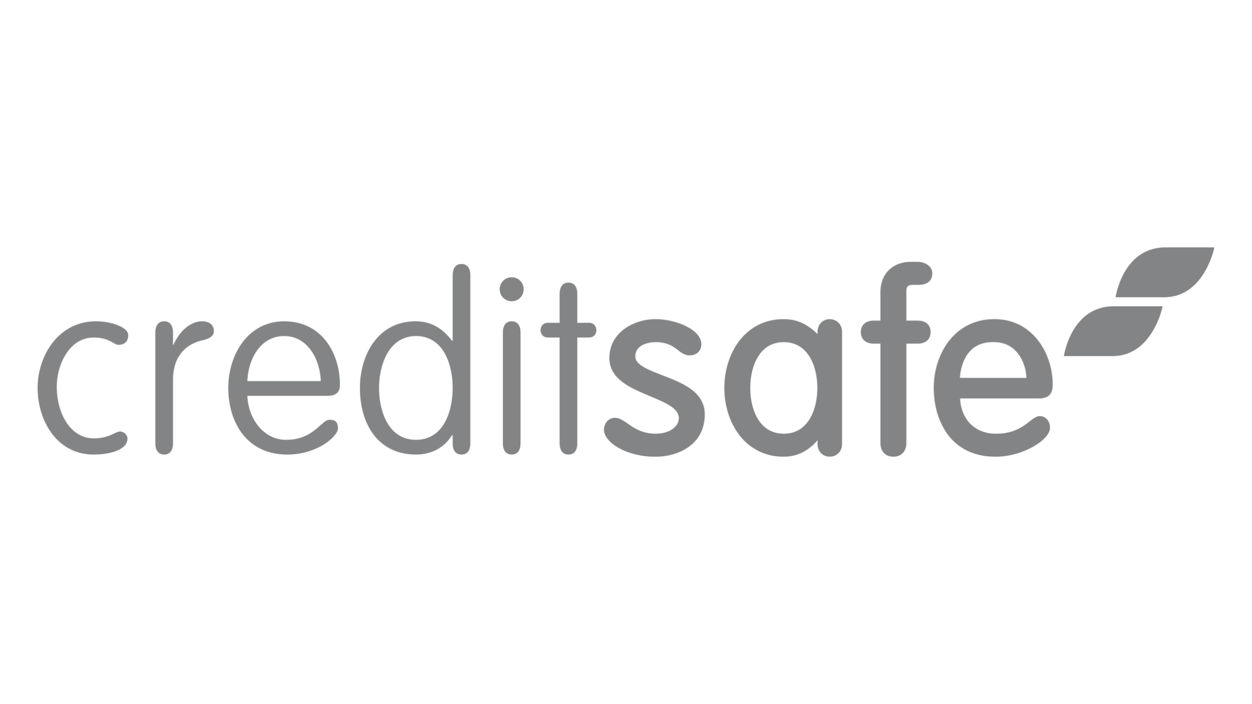 Das Logo von Creditsafe in grau mit einem stilisierten Blattdesign an der rechten Seite.