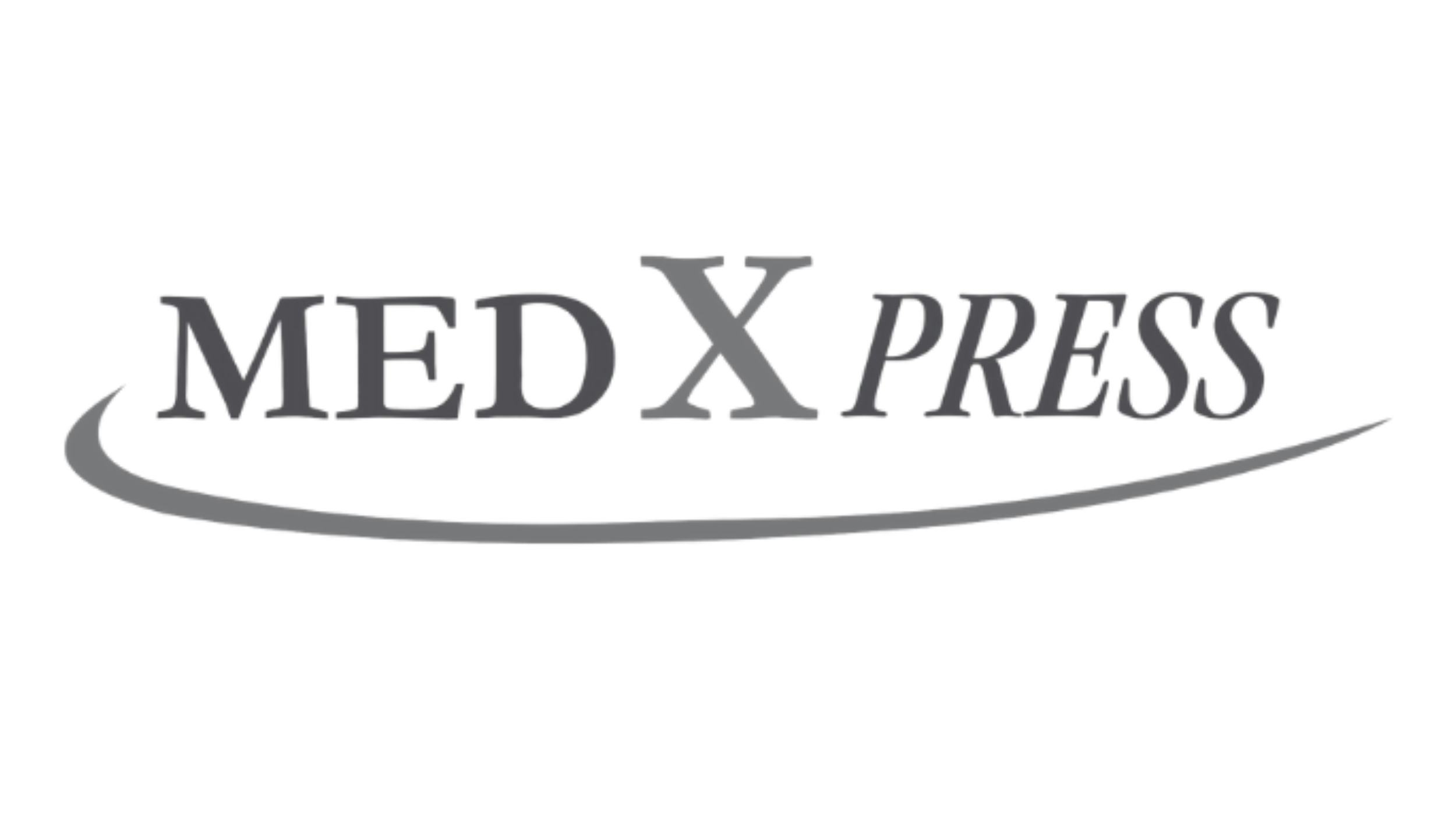 Das Bild zeigt ein Logo mit dem Text 'MED X PRESS' in grauer Schrift, darunter befindet sich eine bogenförmige Linie.