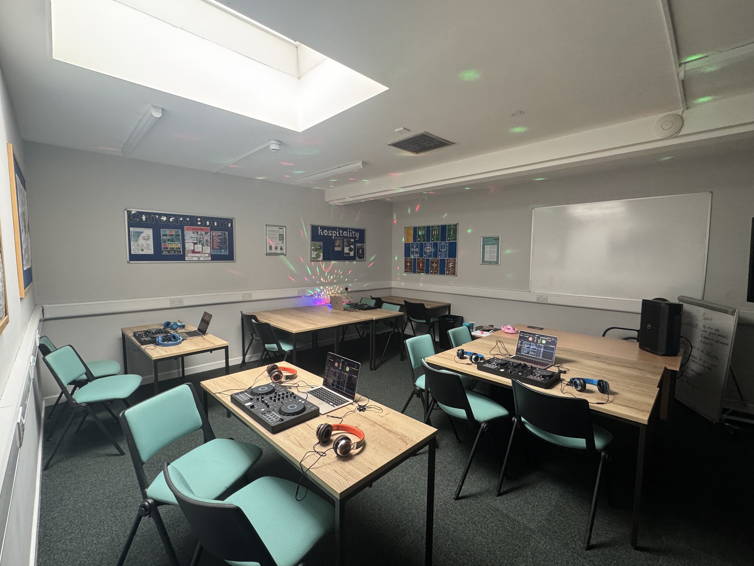 Classroom with DJ equipment