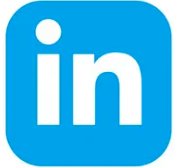 LinkedIn logo with blue background and white lowercase 'in'.