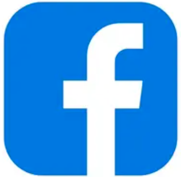 Facebook logo with white 'f' on blue background.