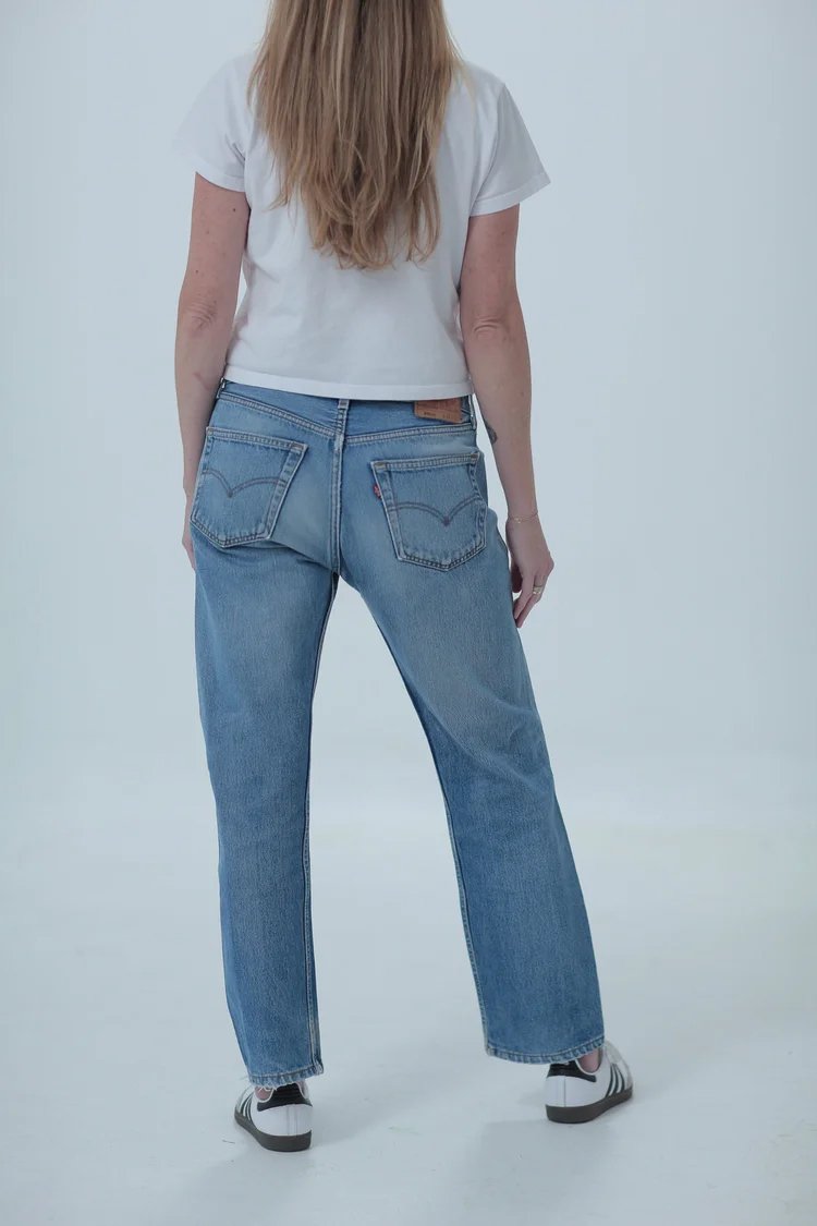 Levi's 501 light medium wash, boyfriend/oversized fit, rear view