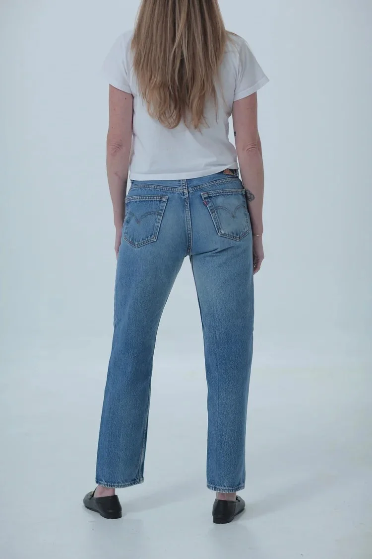 Levi's 501 classic medium wash, fitted with a little room, rear view