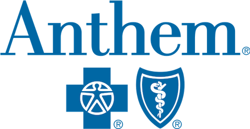 Anthem logo with a blue cross, topiary, and health-related shield icons.