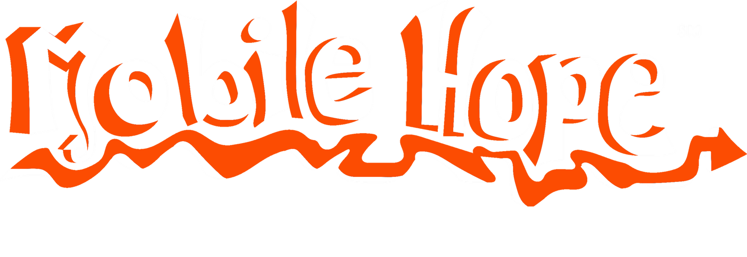 Colorful logo for Mobile Hope with bold orange and white text on a black background.