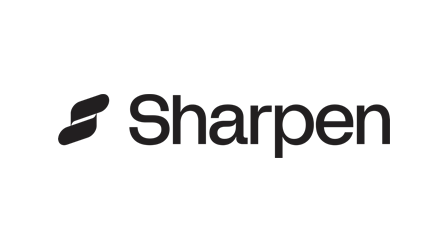 Sharpen logo with a stylized leaf icon