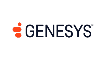 Genesys logo with text and orange dots on black background.