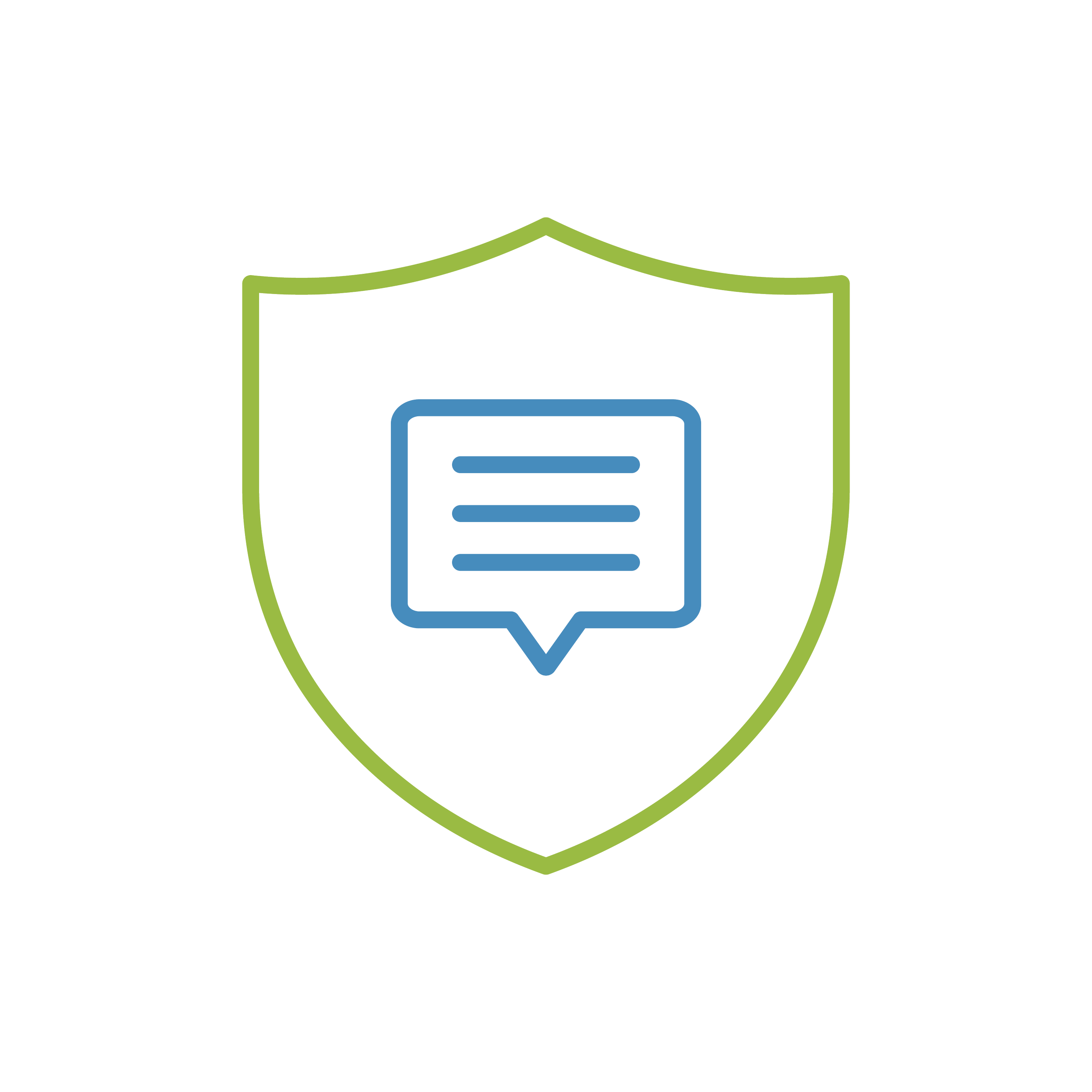 Icons of a shield with a chat bubble in the center, representing protection of communication or cybersecurity.
