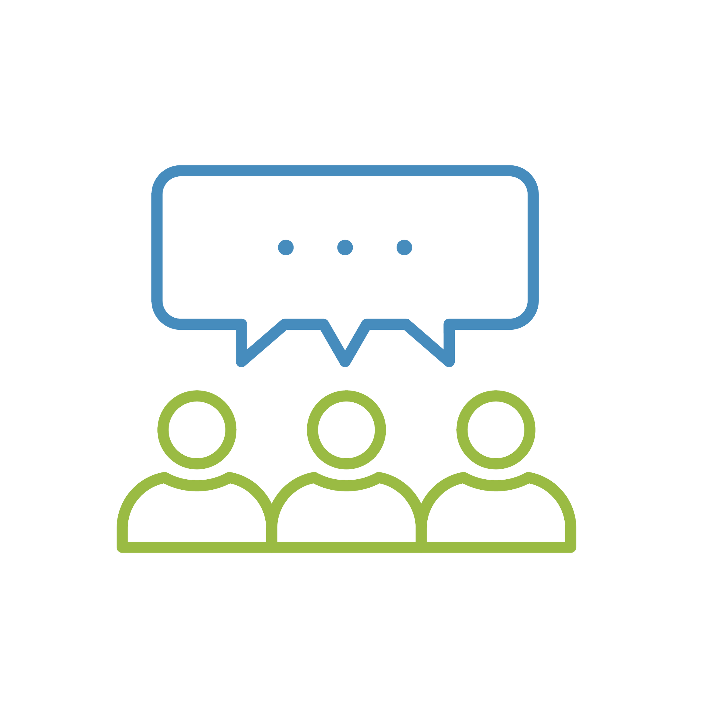 Icon of three people with a speech bubble above them containing three dots.