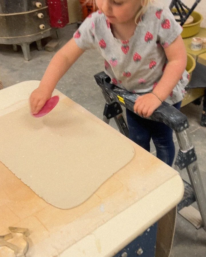 Auna is our youngest studio member! Last summer, her signature piece was a wheel thrown candle holder and this spring she&rsquo;s into hand building + making magnets. We love seeing her play with clay!