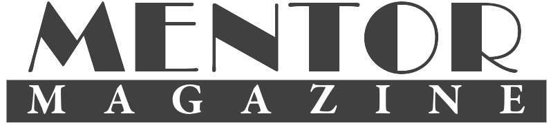 "Mentor Magazine" black and white logo design.
