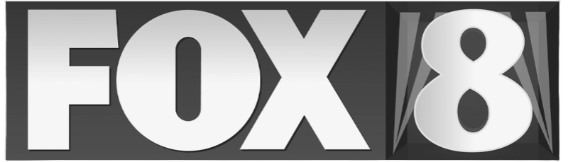 Logo with text 'FOX 8' in bold, white lettering on a black and gray background.