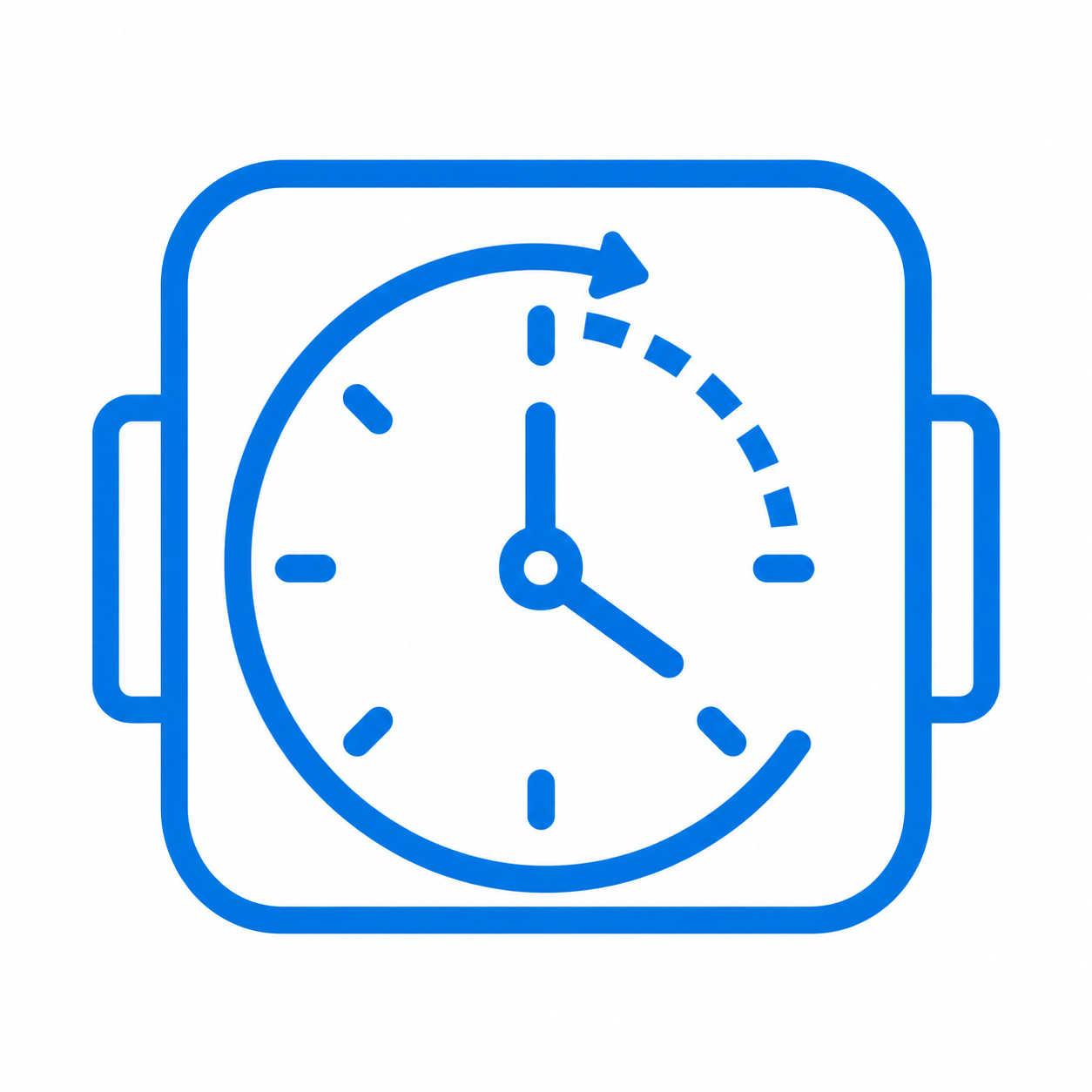 Blue timer icon with a clockwise arrow around a clock face showing 3:00.