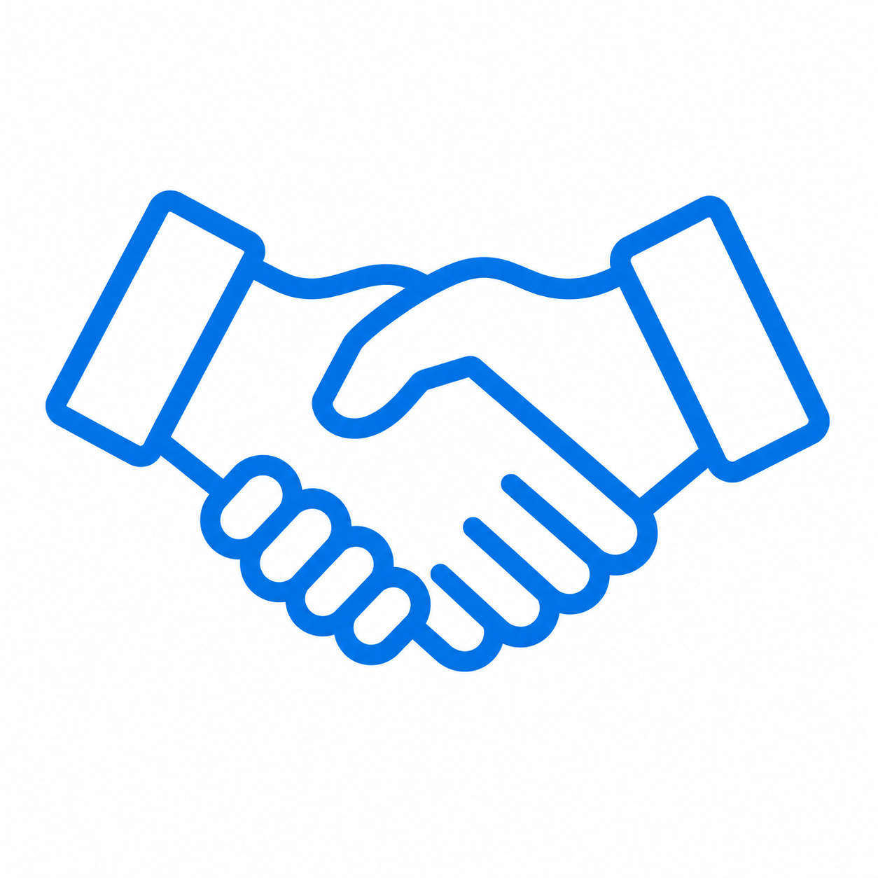 Blue line drawing of a handshake.