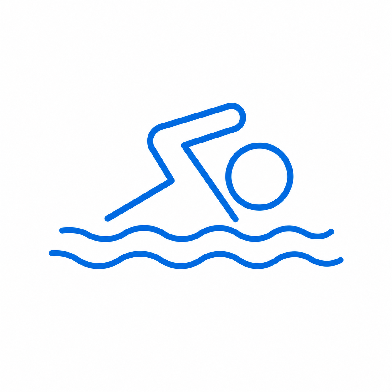 Simple blue line drawing of a person swimming in water.