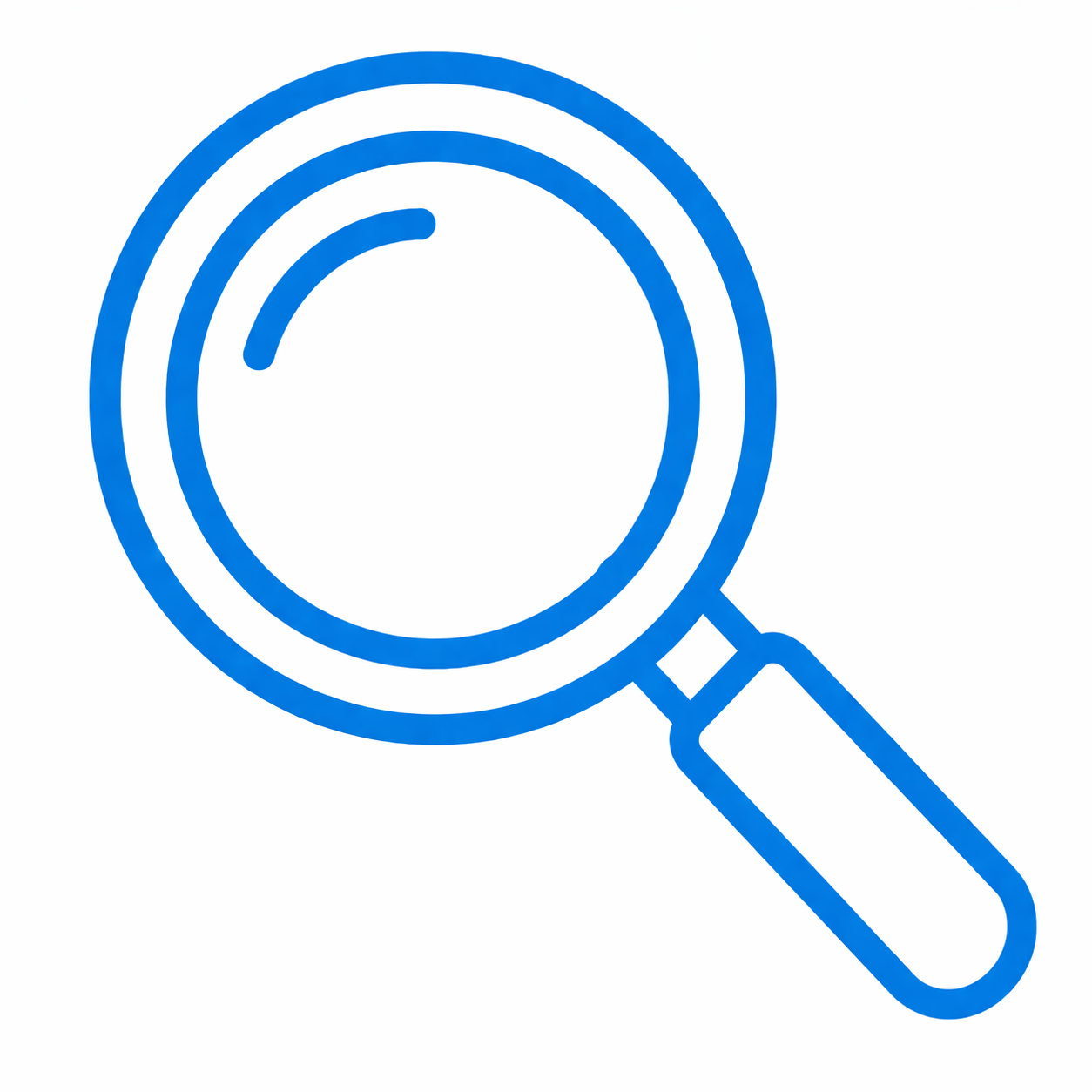 Blue outline of a magnifying glass.