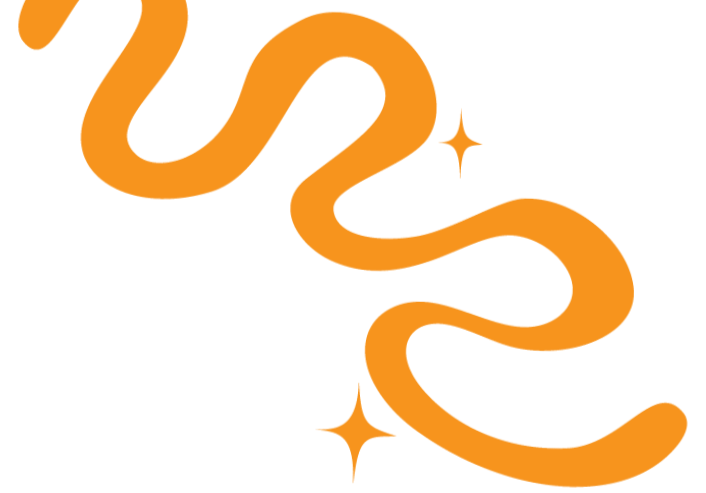 Orange curvy scribble with stars