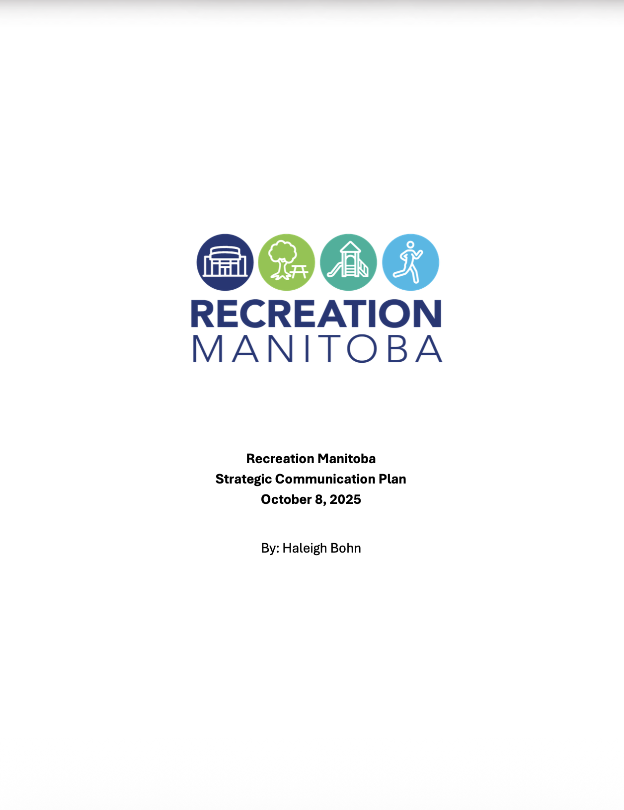 Cover page for Recreation Manitoba communication plan