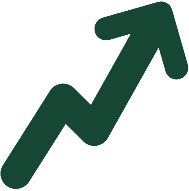 Green upward trending arrow symbol.