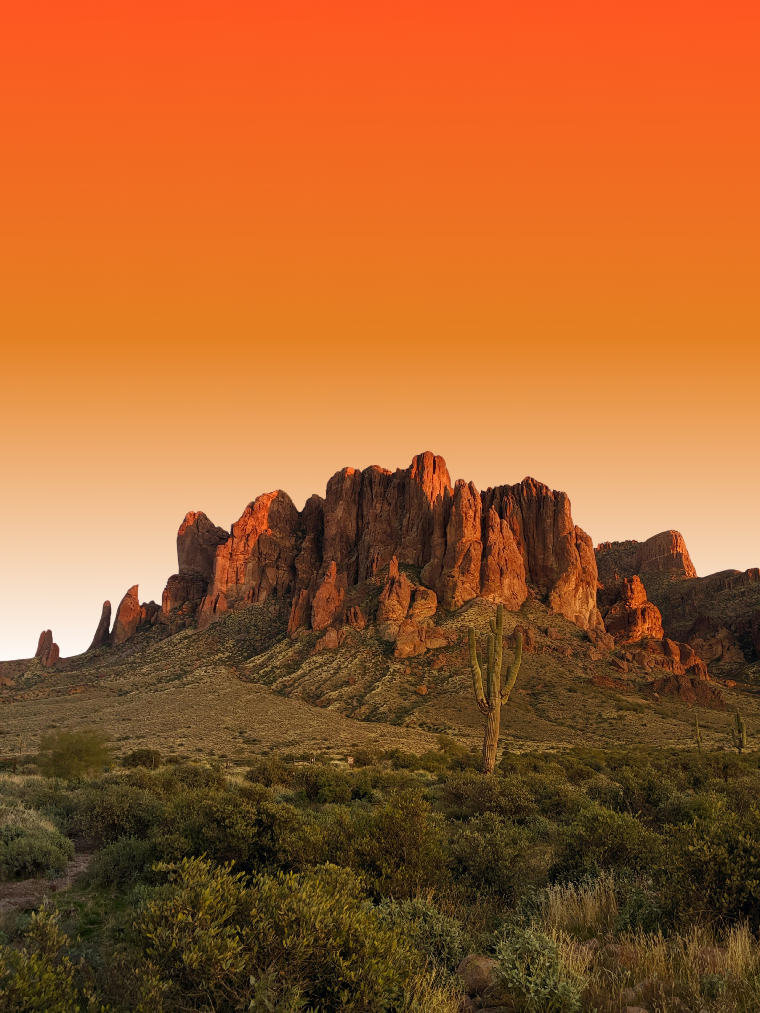 An Arizona desert landscape at sunset.