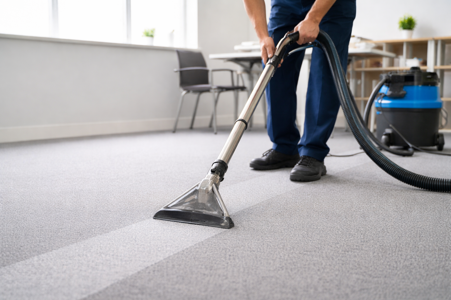 Professional commercial carpet cleaning with hot water extraction for a Utah office facility