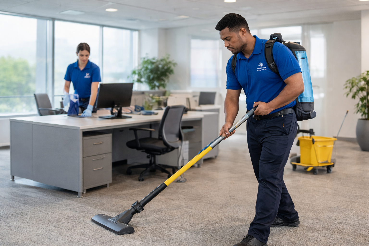 Professional janitorial cleaning team servicing a commercial office in Salt Lake City, Utah