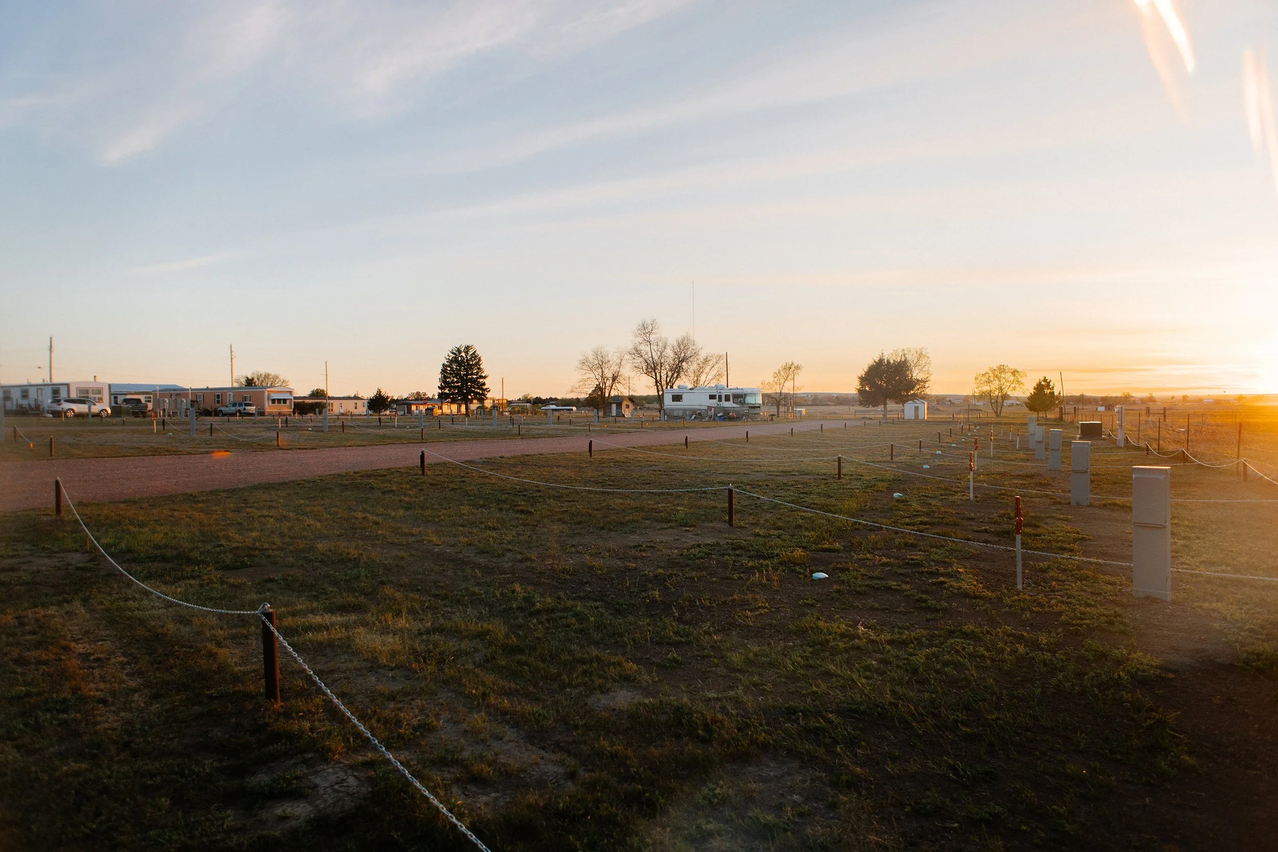 Sunset view of a campground in an RV Park in Chadron Nebraska