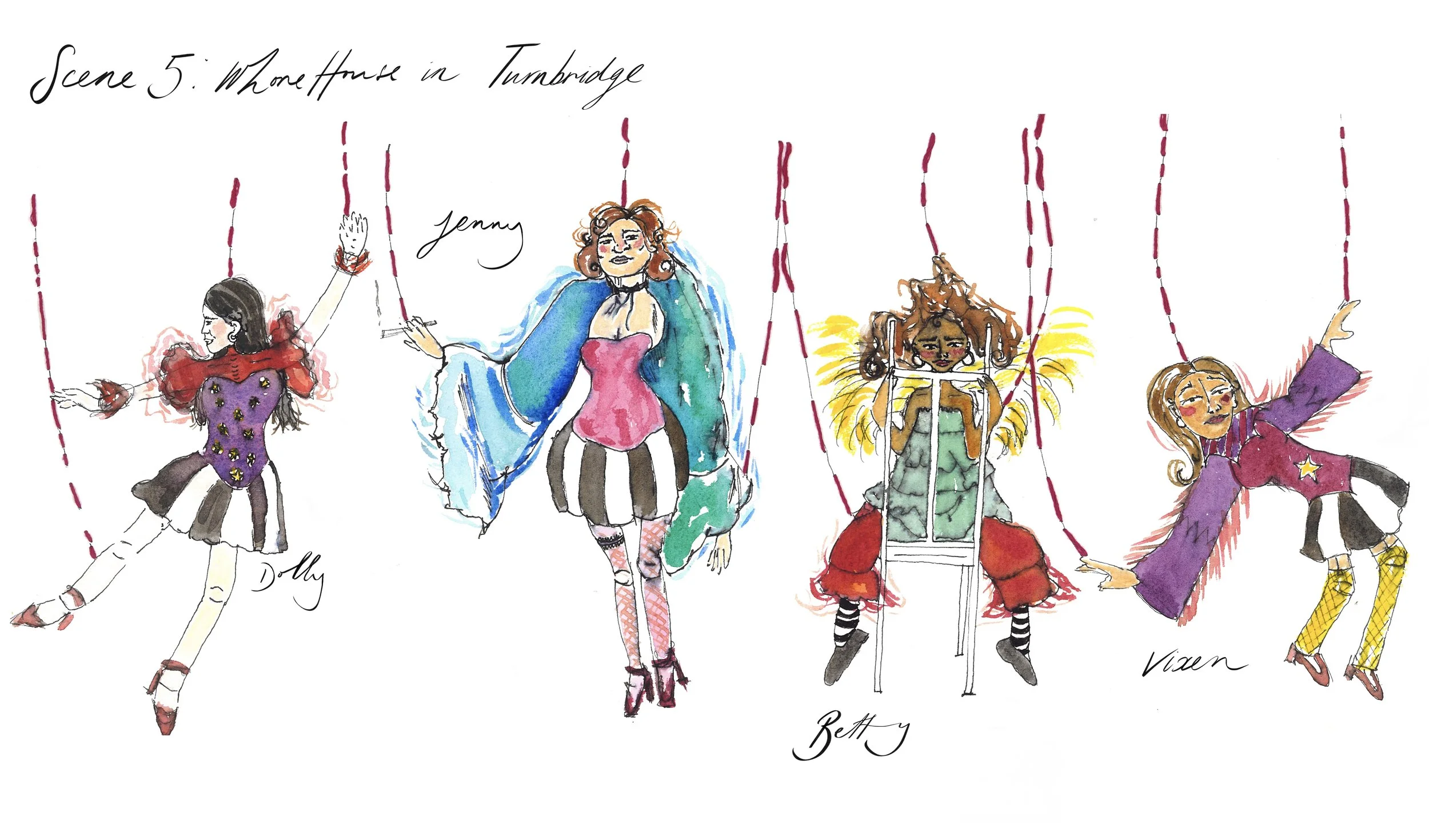 Costume Drawings | Watercolor and sewn