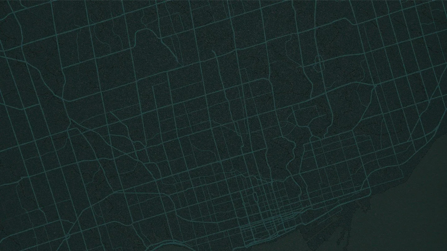 Dark map of a city showing street layout.