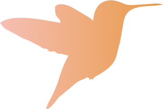 Silhouette of a hummingbird in flight, facing to the right, with wings spread.