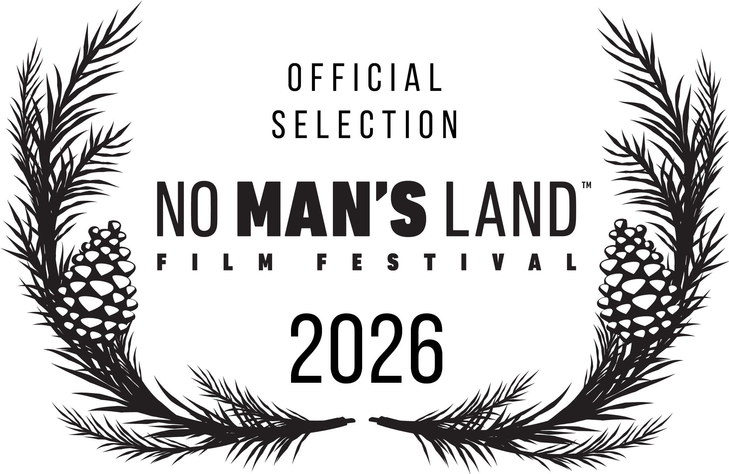 Logo for the 2020 Nomad's Land Film Festival featuring pine branches and pinecones surrounding the text 'Official Selection Nomad's Land Film Festival 2020'.