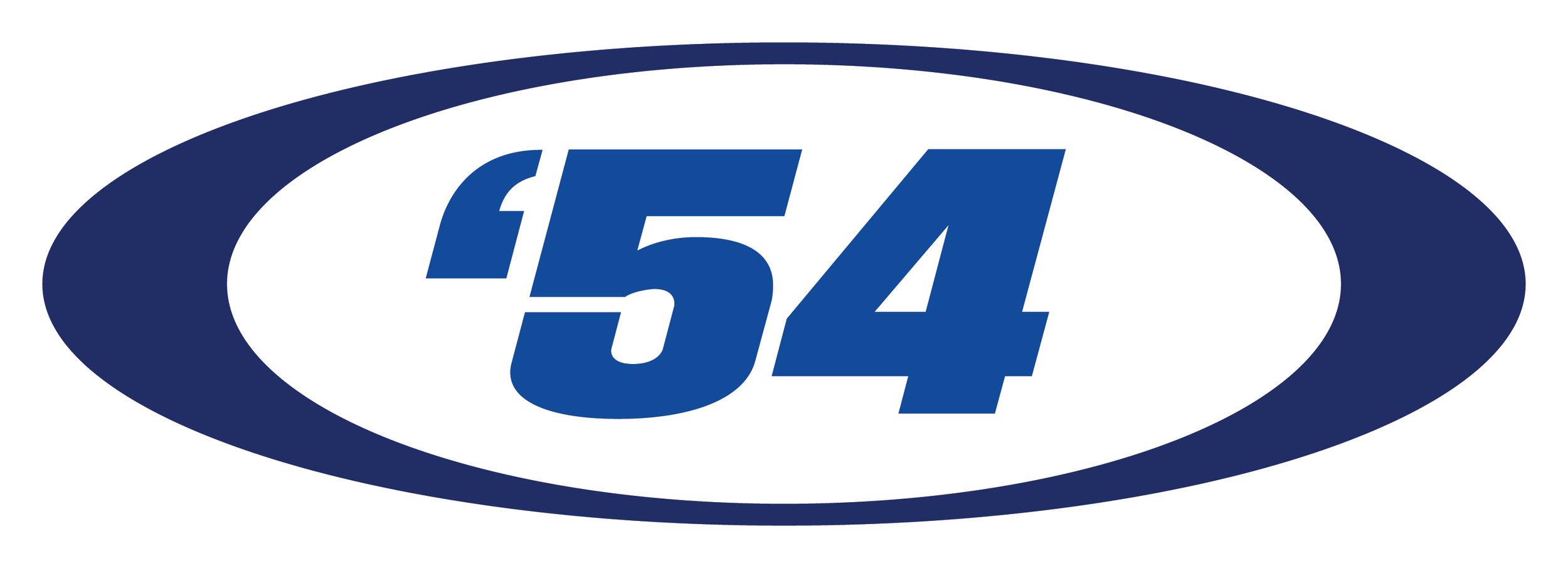 F-54 logo in blue with a white background and an oval-shaped border.