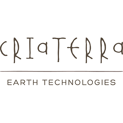 Logo of Criaterra Earth Technologies featuring stylized handwritten text and a horizontal line separating the brand name from the tagline.