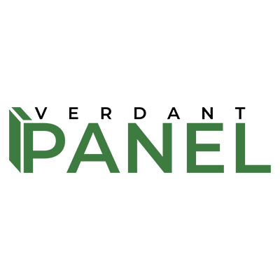 Verdant Panel logo with the word 'Verdant' in small black letters above the larger green word 'Panel' and a green leaf symbol attached to the letter 'V'.
