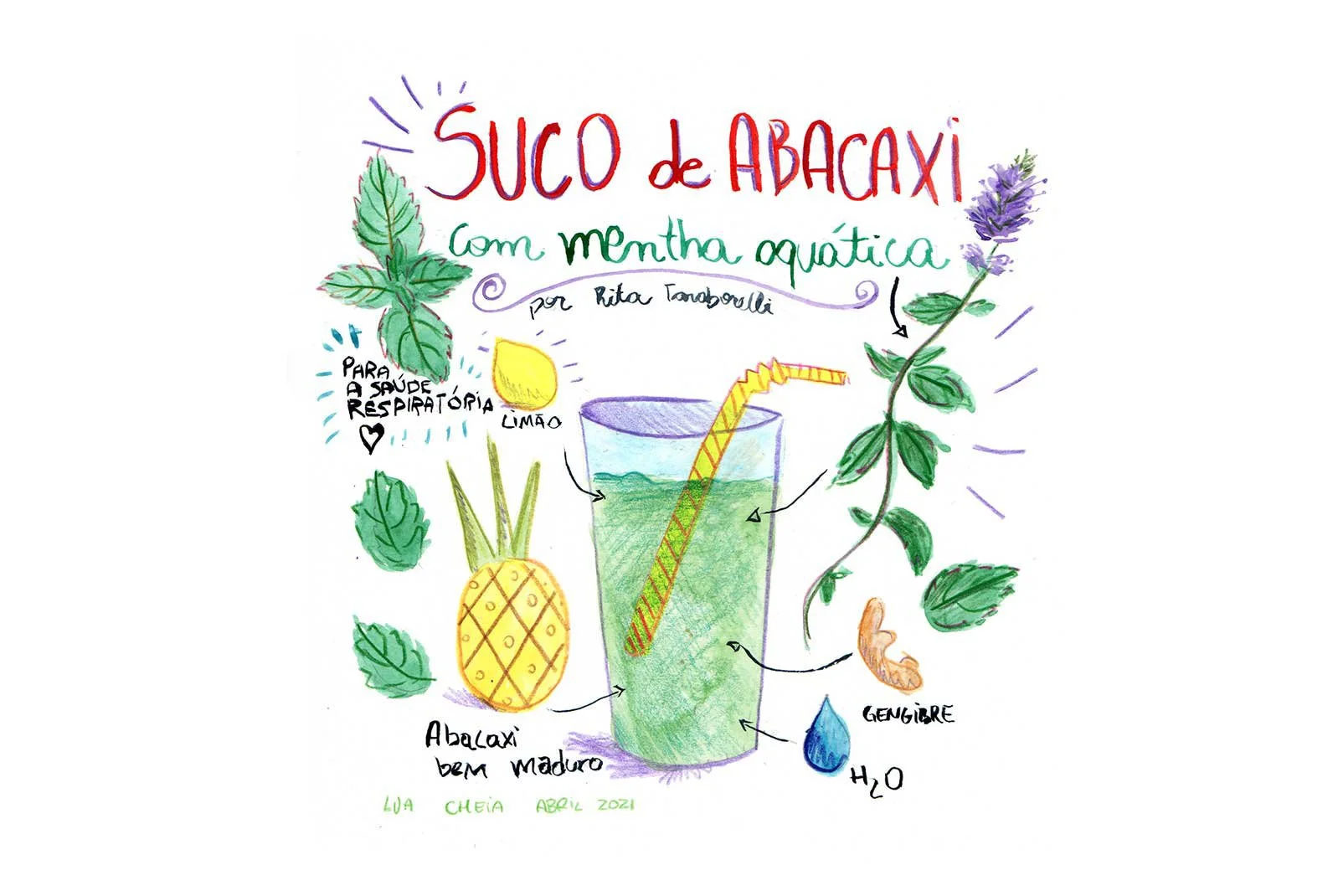 Suco de abacaxi com menta aquática