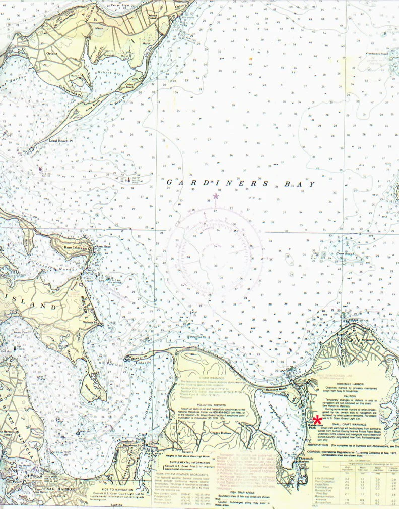 Nautical chart of Gardiners Bay and Three Mile Harbor, East Hampton NY
