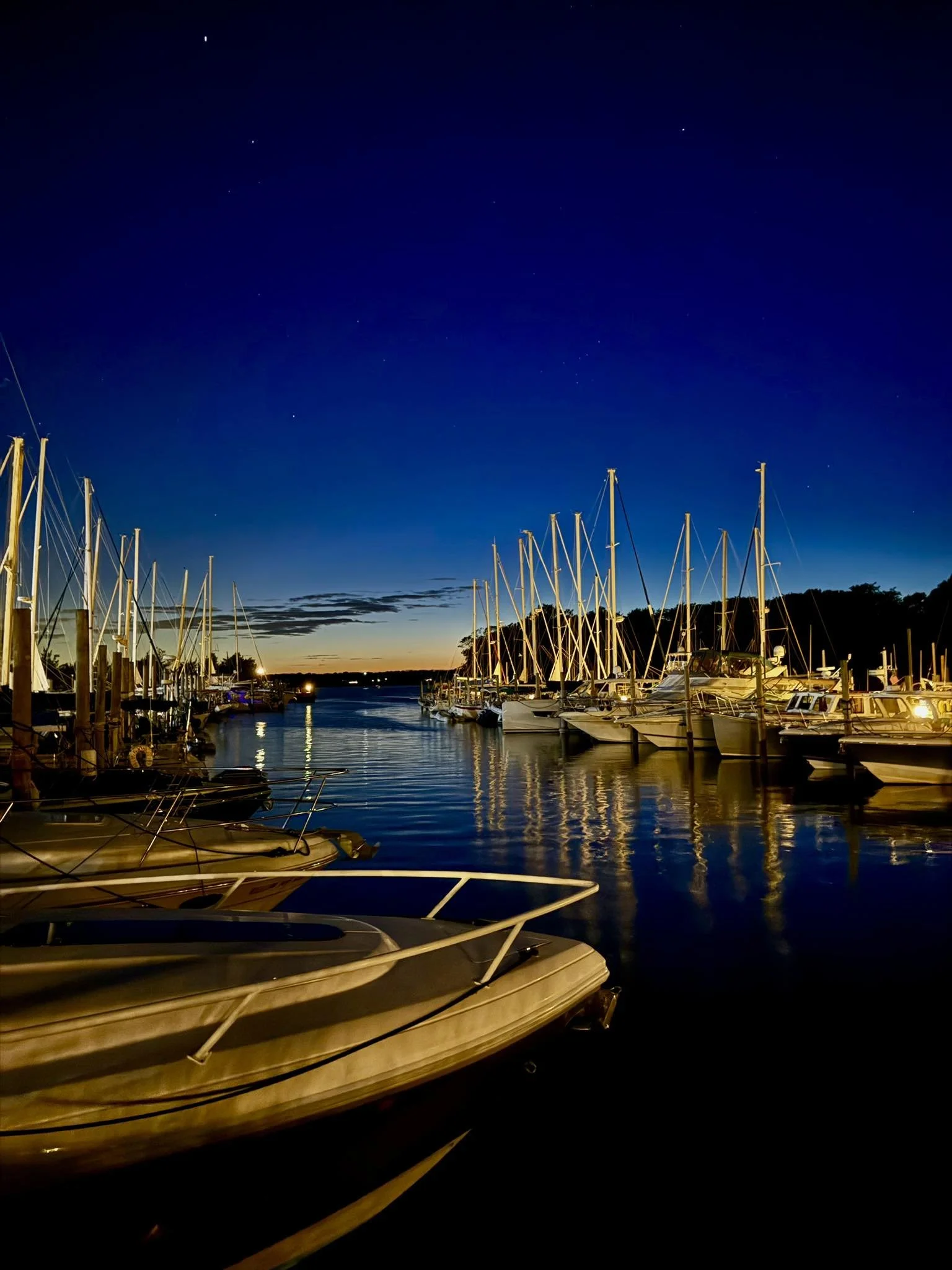Maidstone Harbor Marina at night, East Hampton