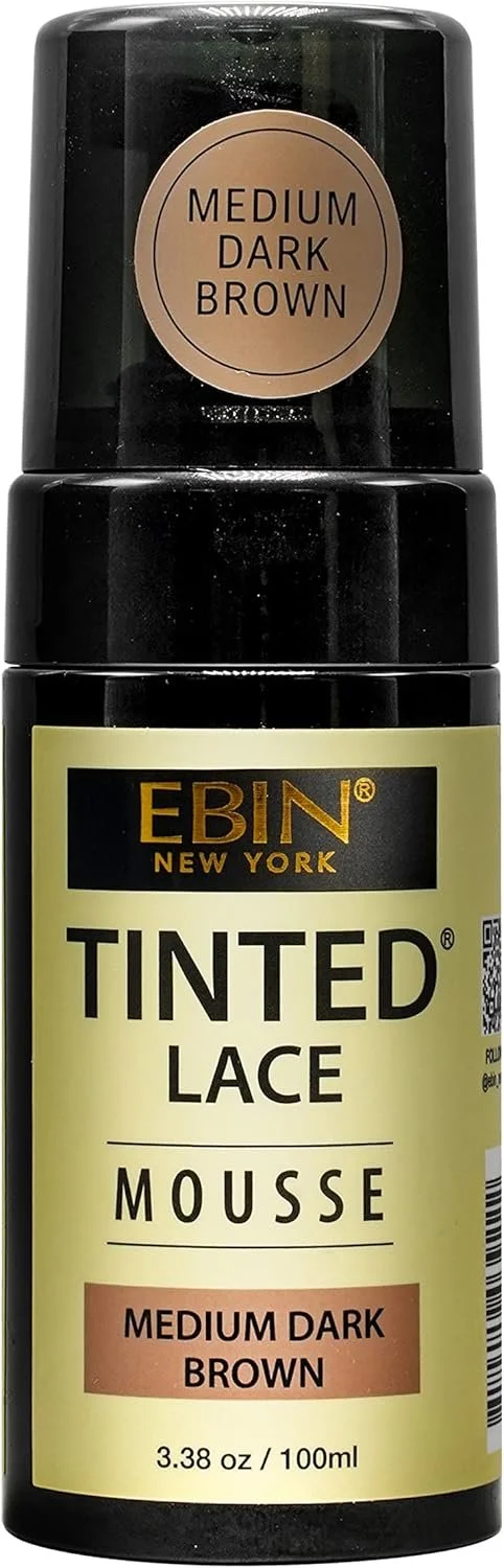 A bottle of EBIN New York Tinted Lace Mousse in Medium Dark Brown color.